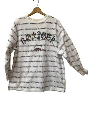 Vintage 90s Bonjour White Graphic Cotton Top Shirt Sweatshirt size M L